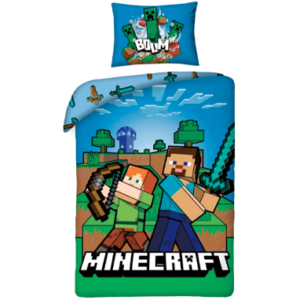 Minecraft sengetøj grøn-blå