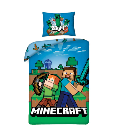 Minecraft sengetøj grøn-blå