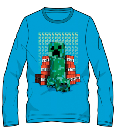 #3 - Minecraft blå TNT creeper langærmet t-shirt (6-12 år)