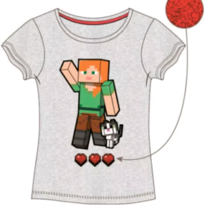 Minecraft grå t-shirt til piger med glitter