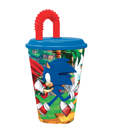 Sonic krus med sugerør til børn - 430 ml