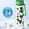 Hvid Minecraft termoflaske med Creeper og TNT motiver ved is og et glas vand