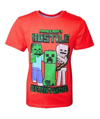 Se Minecraft rød t-shirt - Hostile Behaviour (6-12 år) hos MerchShark