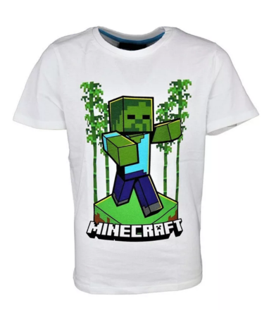 Se Minecraft zombie i skov t-shirt - Hvid (6-12 år) hos MerchShark