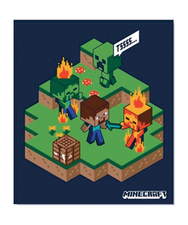 Minecraft tæppe - 100x140cm - Blå & Grøn