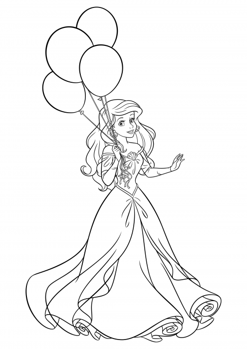 Ariel med balloner farvelægning Disney