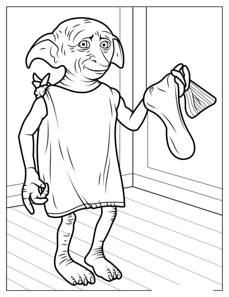 Harry Potter Dobby with a sock tegning - farvelægning
