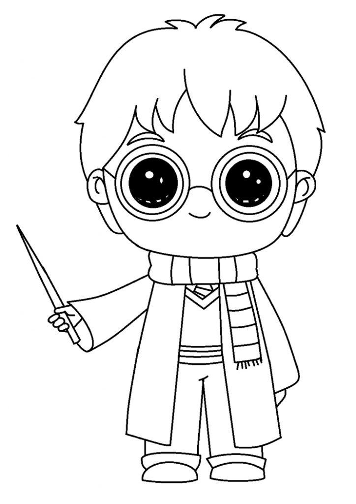 Harry Potter med stav tegning lille - farvelægning