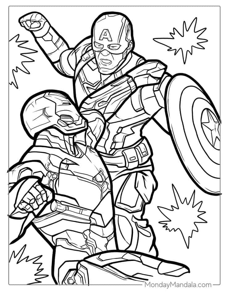 Iron Man Vs Captain America tegning - Patriot Marvel Farvelægning