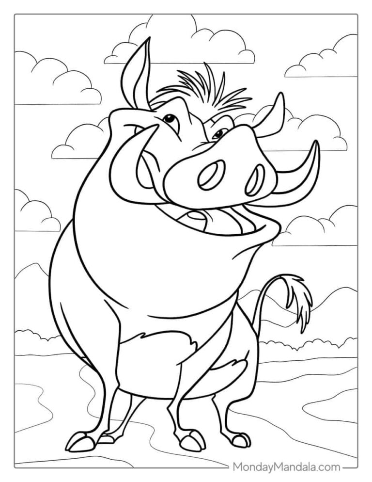 Pumbaa tegning til farvelægning Løvernes Konge