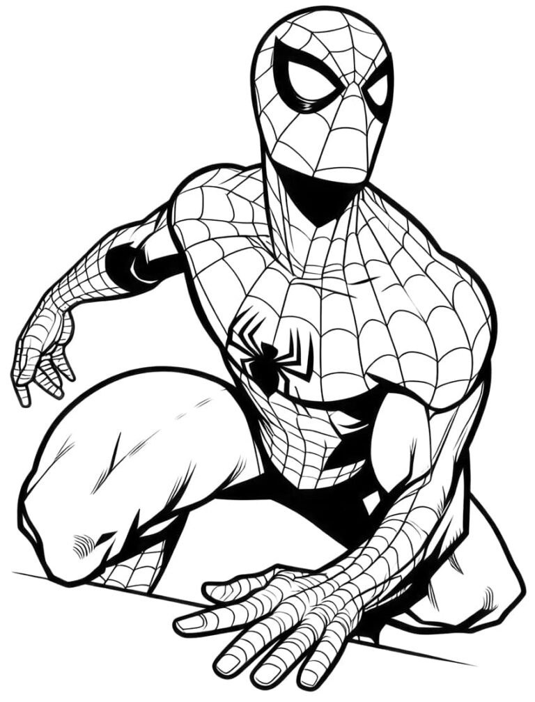 Spiderman superhero landing tegning: farvelægning