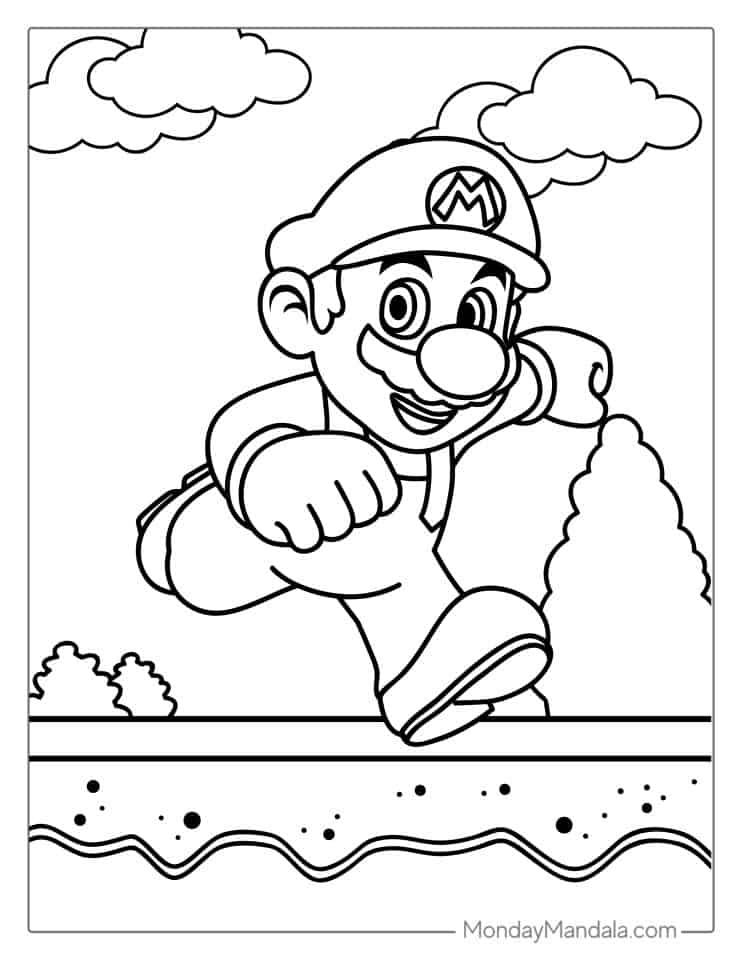 Super Mario tegninger Farvelæg Print Download2024