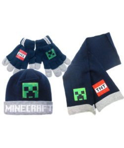 Minecraft vinter sæt - hue, halstørklæde og handsker