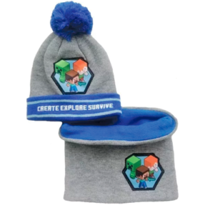 Minecraft hue og halsedisse til børn - Grå & blå