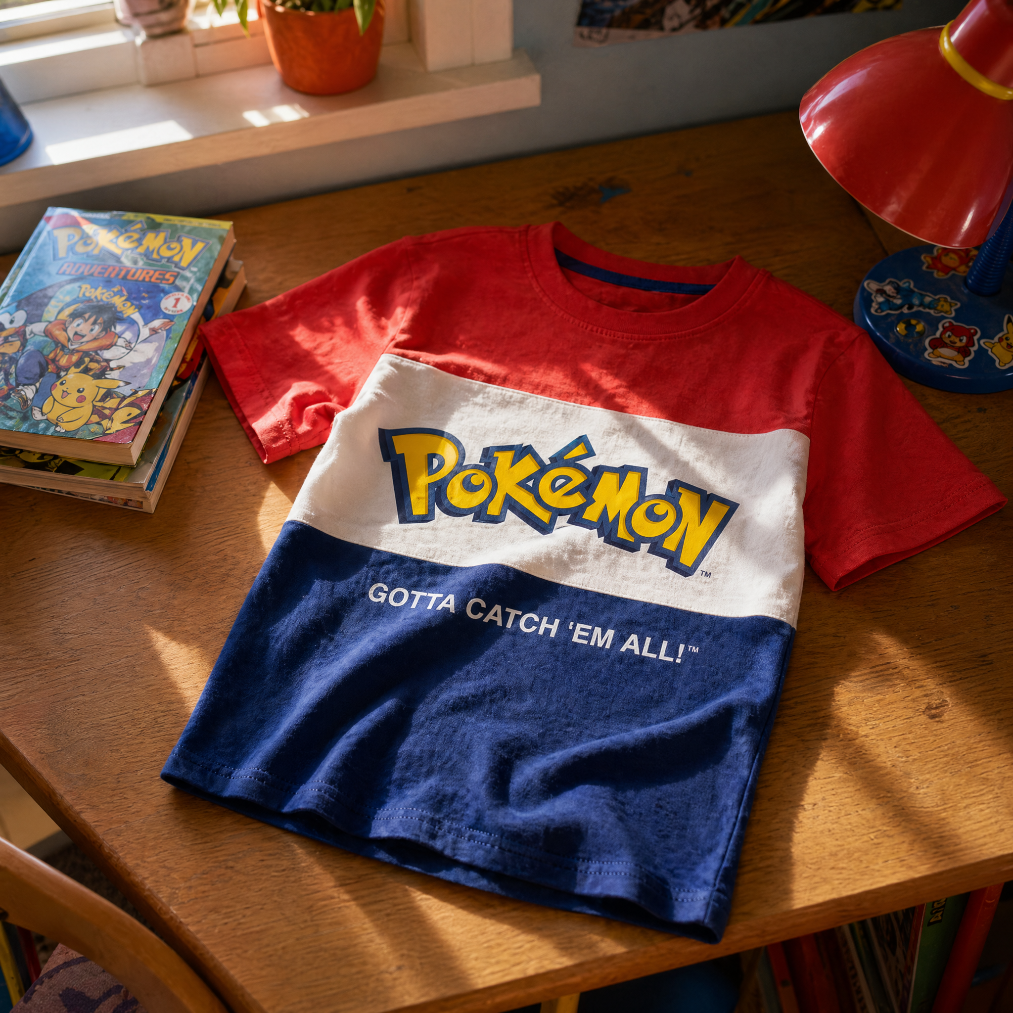 Pokemon t-shirt til børn - Rød, hvid & blå (4-12 år)