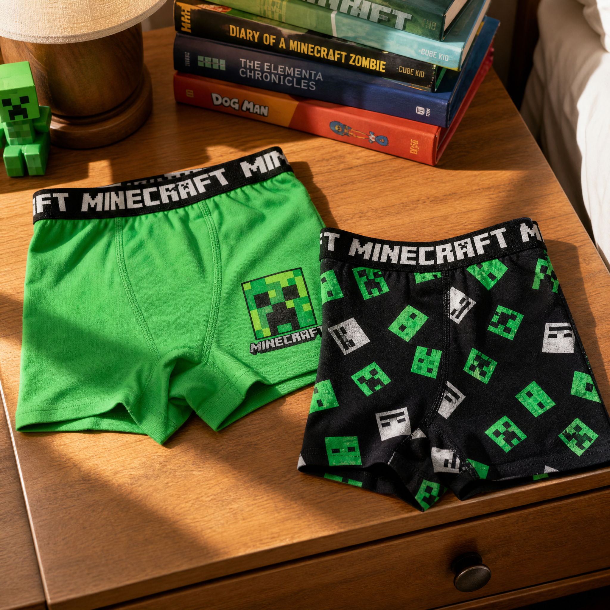 Minecraft boxershorts til børn - 2 styk - Grøn/sort