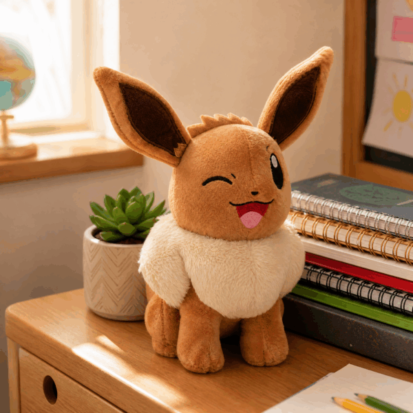 Eevee bamse fra Pokémon på et bord