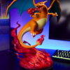 Charizard statue fra siden