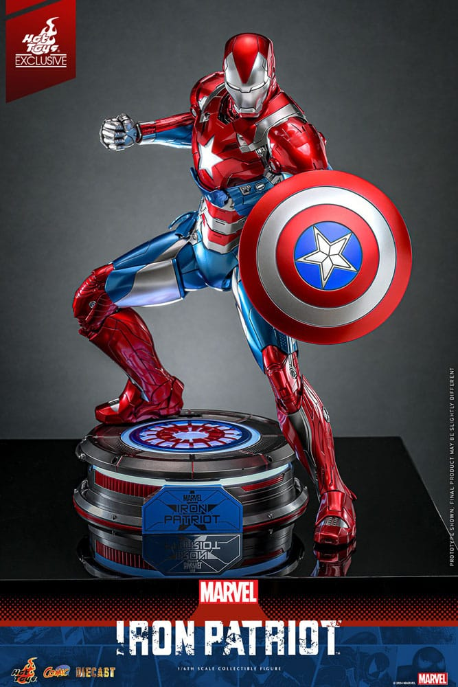 Iron Patriot i kampstilling med skjold