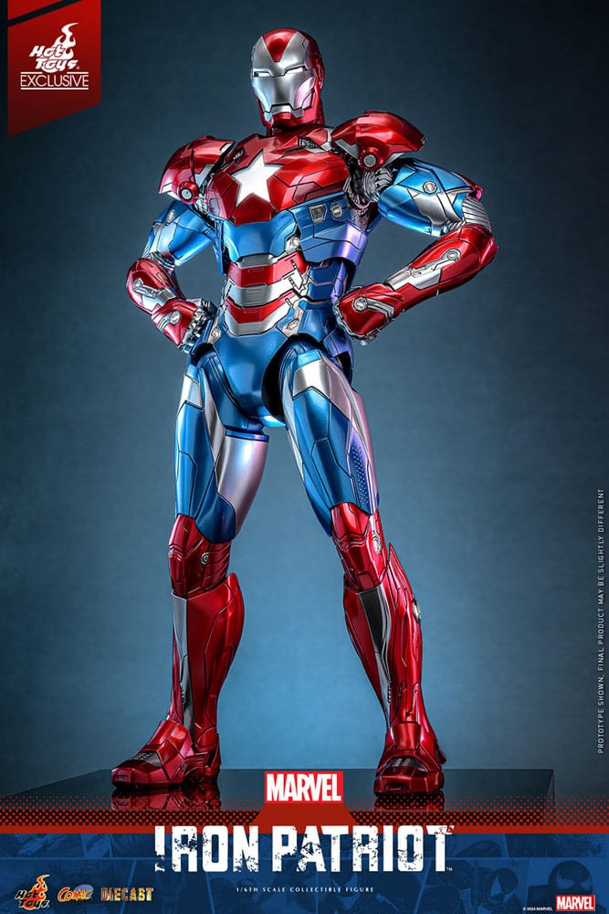 Iron Patriot med skjold i fremadrettet positur