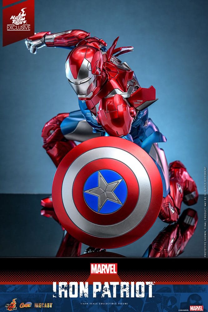Iron Patriot i flyvende positur med skjold