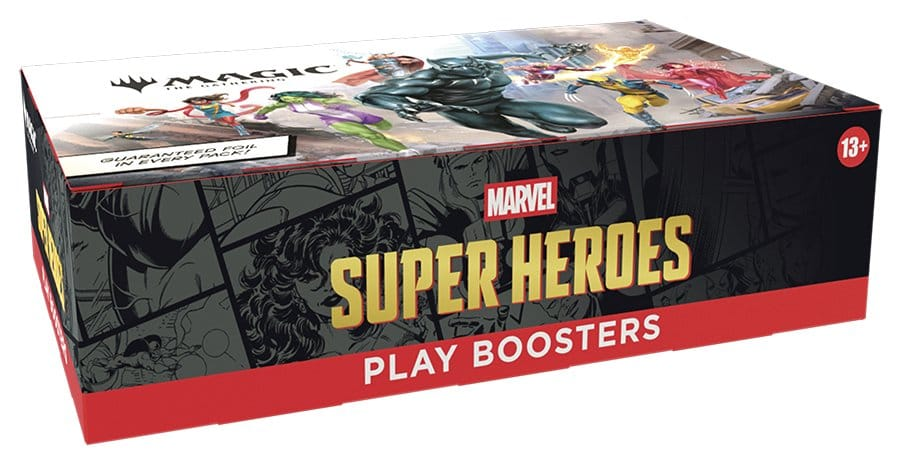 Lukket engelsk Magic: The Gathering Marvel Super Heroes display i vinkel