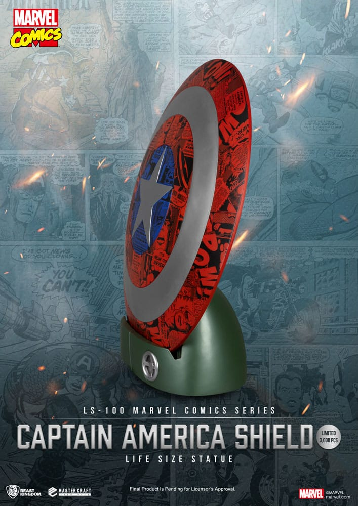 Captain America skjoldstatue fra siden