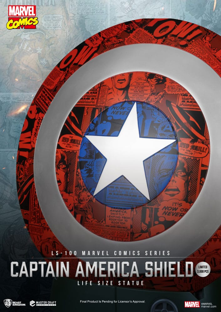 Nærbillede af Captain America skjoldstatue