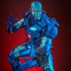 Detalje af Iron Man Mark III actionfigurens blå rustning
