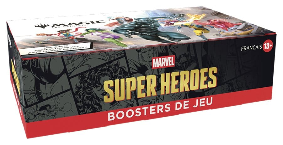 Lukket Magic: The Gathering Marvel Super Heroes display i vinkel
