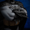 Nærbillede af Batmans brystsymbol og bælte