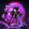 Zatanna statue med kort, duer og violette detaljer