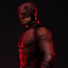 Daredevil statue fra en skrå vinkel med trappetrin