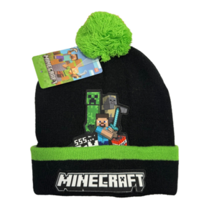 Sort Minecraft hue med Steve og grøn kvast