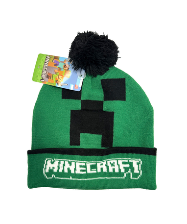 Grøn Minecraft hue med Creeper og sort kvast