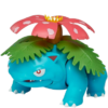 Turkis Venusaur figur med grønne blade og stor pink blomst