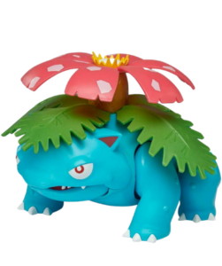 Turkis Venusaur figur med grønne blade og stor pink blomst