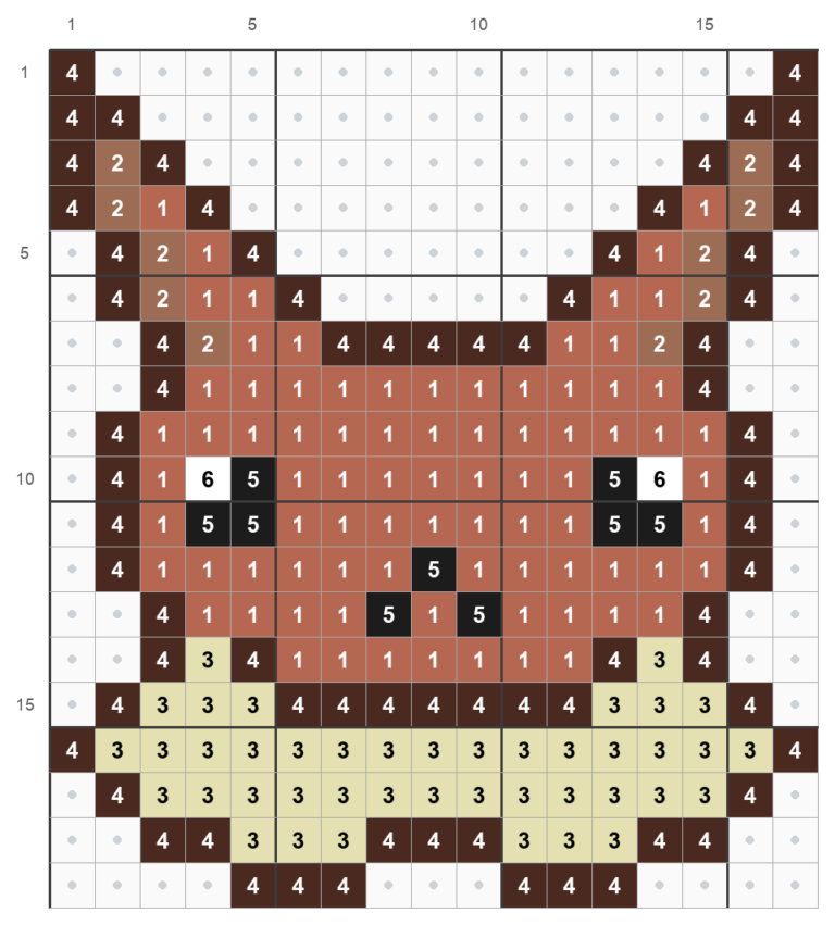 Perlemønster til Eevee fra Pokémon på 17 x 19 perler med lys krave